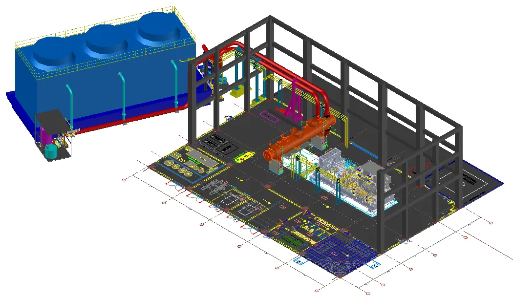 Efor Çine biyokütle soğutma kulesi tesisatının 3D modeli